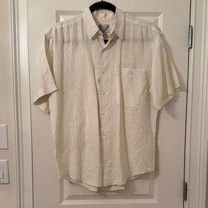 Men's Cream Linen Short Sleeve Shirt Sz L